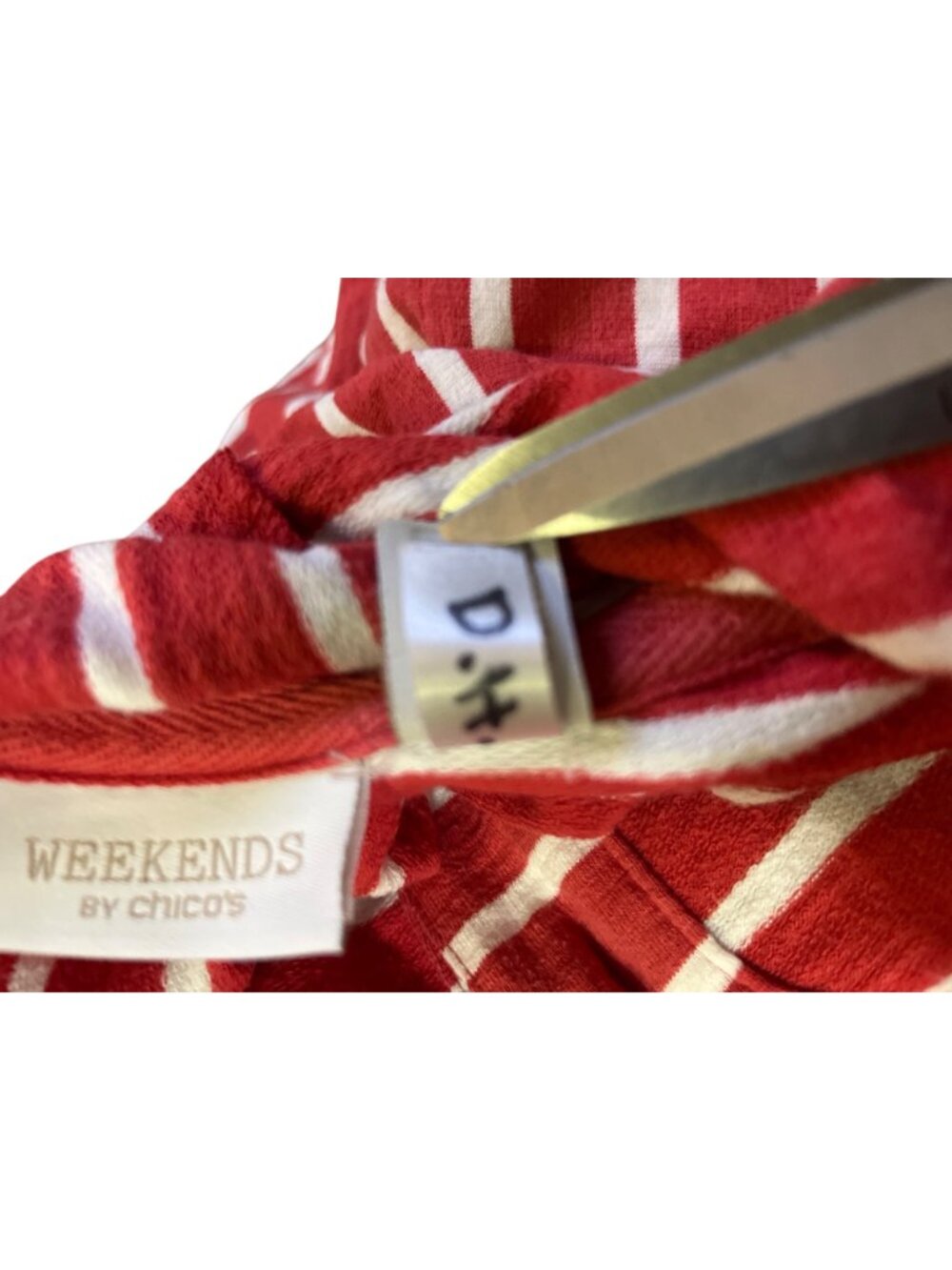 Chico’s Weekends Red Striped Hoodie Top Women’s 1 (M/8) Cotton Button Used - Picture 14 of 15